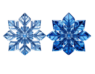 Dual Blue Crystal Snowflake Designs for Winter Decoration, isolated on transparent background