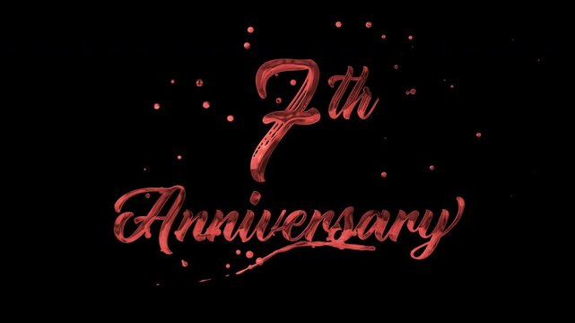 7th anniversary text animation with red metallic effect. suitable for celebrating special occasions, invitations, anniversary cards and social media. Includes alpha channel for any background.