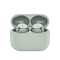 Modern wireless earbuds in charging case isolated on transparent background