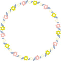 Wreath frame with colorful flower template. Cute empty template box. Hand drawn vector illustration