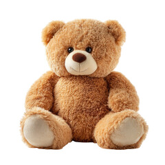 Obraz premium Cute fluffy brown teddy bear sitting pose soft toy on transparent background