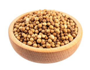 Dried Coriander Seeds in Wooden Bowl Isolated Image