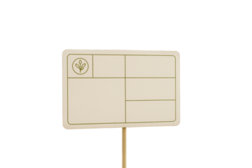 Blank beige plant label tag with green outline and icon, isolated on white background, clean cutout layout for creative plant design. Ai generative
