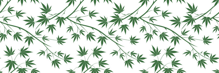 Seamless bamboo leaf pattern featuring elegant green foliage on a white background, perfect for fabric, wallpaper, packaging, and natural botanical surface design projects.
