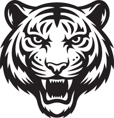 Stylized Roaring Tiger Head Vector Illustration in Black and White.