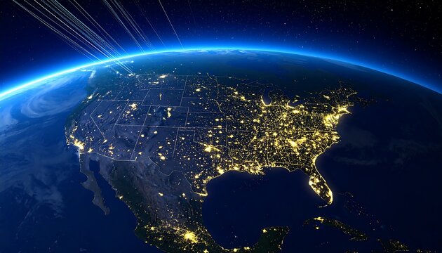 Earth at Night - City Lights of the United States. - Powered by Adobe