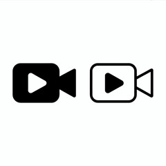 Minimalist icons black and white video camera play button symbol for digital media applications