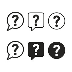Six question mark icons in speech bubble and circle shapes for inquiries and support