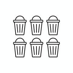Minimalist line art icon set of six trash cans clean design for digital projects