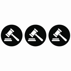 Minimalist three gavel icons representing justice law auction judgement decision legal concept
