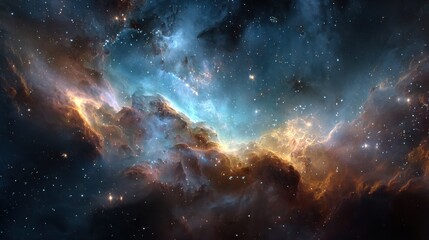 Fototapeta premium Majestic Cosmic Nebula Swirls with Fiery Hues and Celestial Dust.