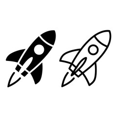 Minimalist icon design of two rockets launching symbolizing innovation and space exploration