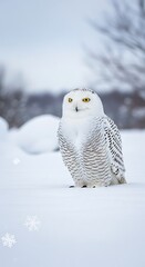 Snowy Owl in Winter Landscape.