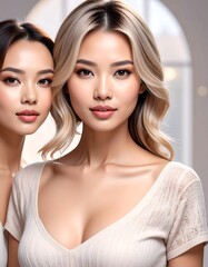 Two women with flawless makeup and blonde hair