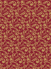 Seamless Antique Damask Swirl Pattern On Red Background