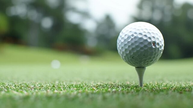 Golf Sports Psychology Training Hand Placing Ball on Tee, Focused Practice on Green Grass, Outdoor Course, Improve Performance