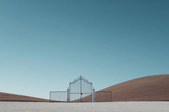 Minimalist Football Goal on Abstract Earth Tones Under Expansive Blue Sky.