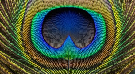 Macro Close-Up of Vibrant Peacock Feather Eye Pattern with Iridescent Colors