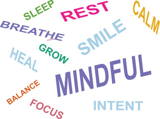 Mindful mental health and wellness typography concept graphic isolated on white background