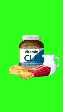 Vitamin CLA Supplement Animation With Dairy and Meat Ingredients