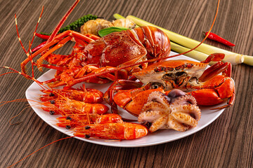 Seafood plate - lobster, crab, prawm octopus