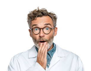 Excited scientist expressing surprise in lab environment isolated on transparent background