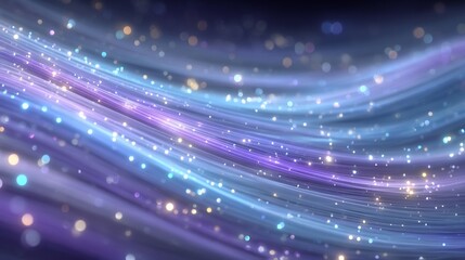Abstract flowing light trails in blue and purple with sparkling glitters background perfect for