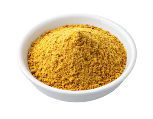 Ground Mustard Spice in White Bowl on Isolated Background