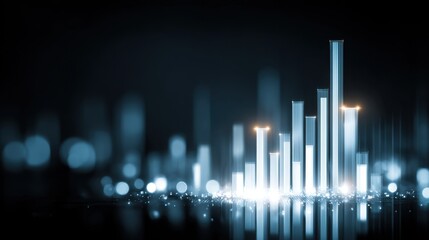 Abstract digital background with glowing blue bars and light effects representing data visualization, statistics, and analytics for modern technology themes