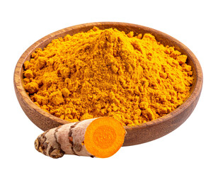 Ground Turmeric Powder in Wooden Bowl Isolated Image