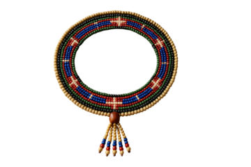 Circular tribal bead necklace with colorful layout, isolated on white background, representing cultural concept and traditional design. Ai generative