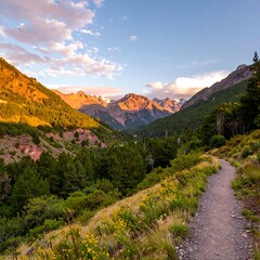 Mountain valley trail at dawn