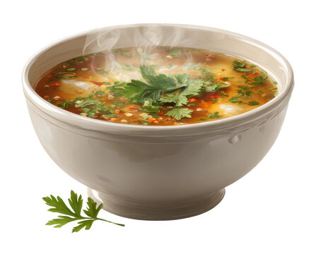 Savory soup dish with fresh herbs kitchen food warm isolated on transparent background