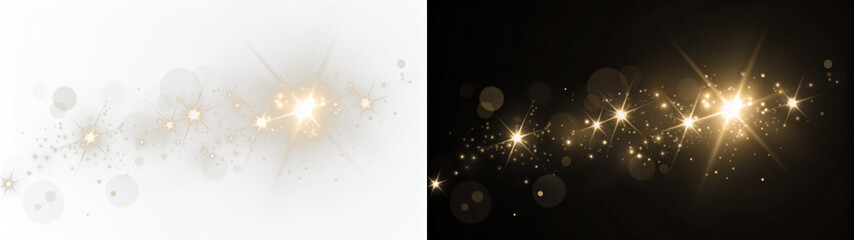 Gold Sparkling light on two backgrounds, sparkling Stars and dust PNG. sparkling background. golden star, glitter particles and stars. . Magical glow PNG.  © Russell Edwards
