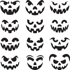 Collection of twelve spooky halloween jack o lantern faces carved designs for autumn celebrations