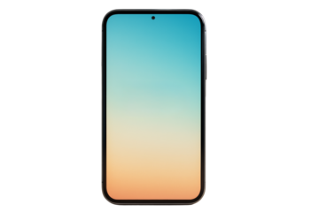 Front view of a modern smartphone with gradient display, isolated on white background, clean design concept for creative layout. Ai generative