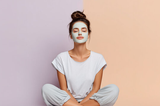 Modern Wellness: Woman Relaxing with a Clay Face Mask - Powered by Adobe