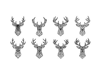 Ornate Deer Head Silhouettes with Intricate Patterns.