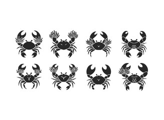 Set of Eight Stylized Crab Silhouettes.