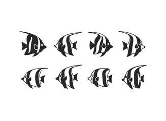 Set of Stylized Angelfish Silhouettes.