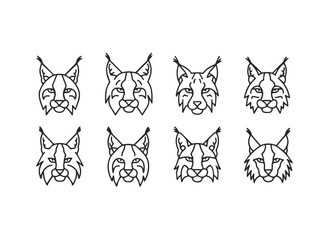 Set of stylized lynx head icons.