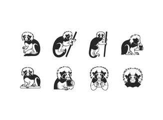 Set of Stylized Monkey Illustrations with Various Activities.