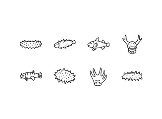 Simple Line Art Icons of Marine Life.