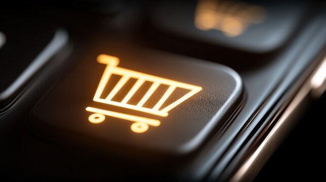 Close-Up View of Illuminated Shopping Cart Icon on a Modern Digital Keyboard Highlighting E-Commerce and Online Shopping Concepts