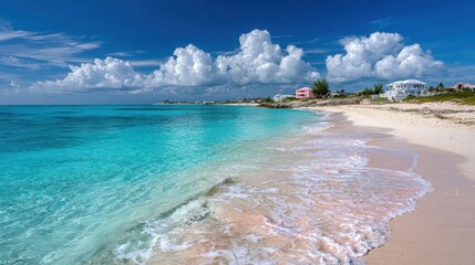 Turks And Caicos Beach. Scenic View of Taylor Beach with Blue Sky on Sunny Day in Providenciales