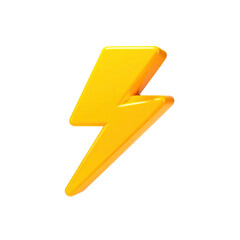 A vibrant, yellow 3D lightning bolt icon, casting a gleam against a stark black background