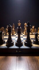 Strategic Chess Game - A Focused View of Black Pieces in Play.