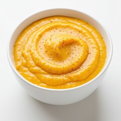 Creamy roasted butternut squash soup in white bowl, healthy fall comfort food made with pureed vegetables and spices, perfect for cozy autumn meals, vegan-friendly and nutritious dinner idea