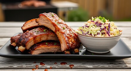 Delicious BBQ Ribs with Coleslaw.