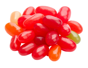 Isolated strawberry jelly beans on white background, pile of colorful sugar candy illustration.